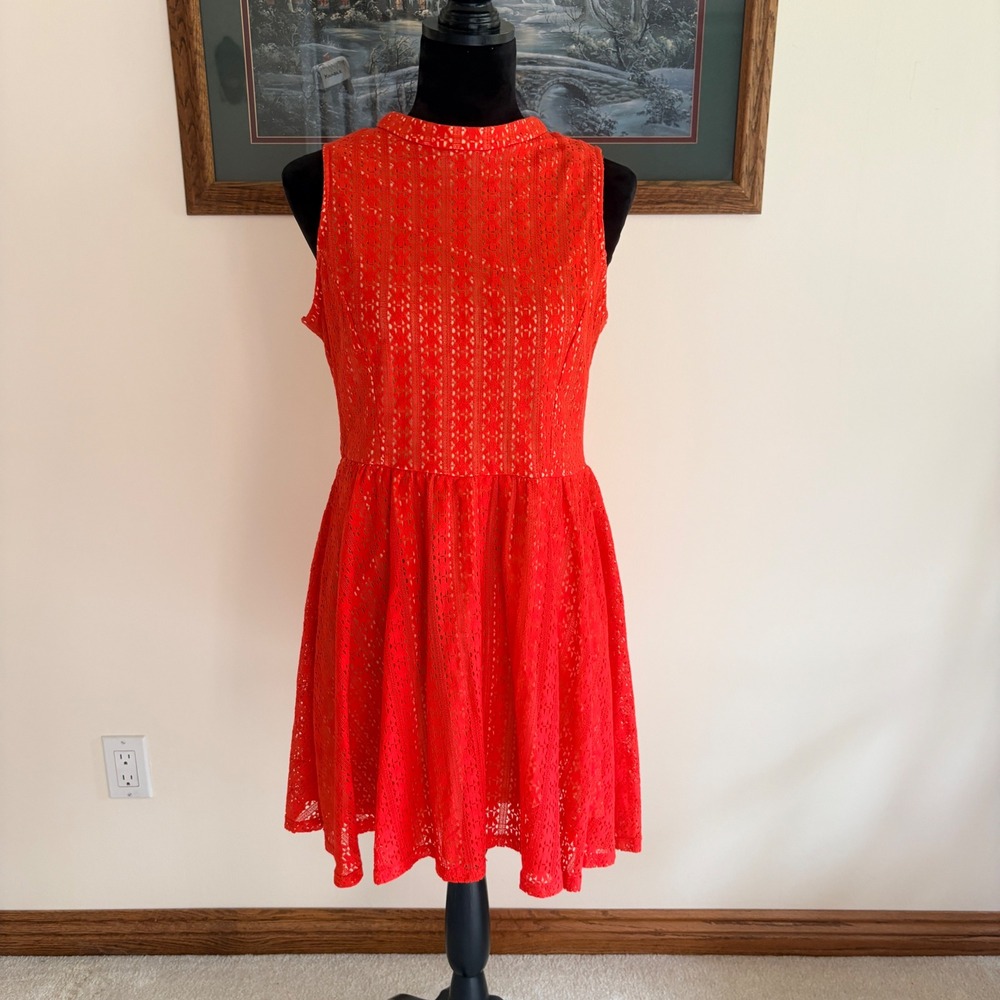 Copper Key Lace Dress Womens Large Red Sleeveless Fit and Flare Cocktail Summer